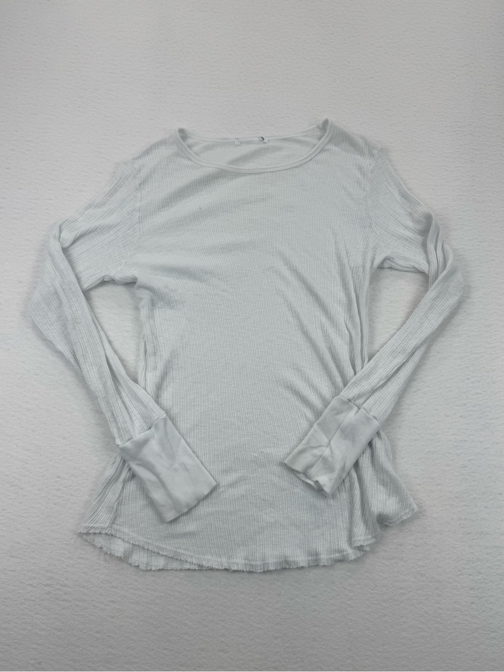 Sundry White Ribbed Knit Long Sleeve Top Cotton Modal Blend Crew Neck Size 4
